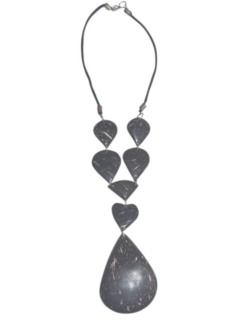 Boho Coconut Shell Heart & Teardrop Statement Necklace Natural Artisan Brown